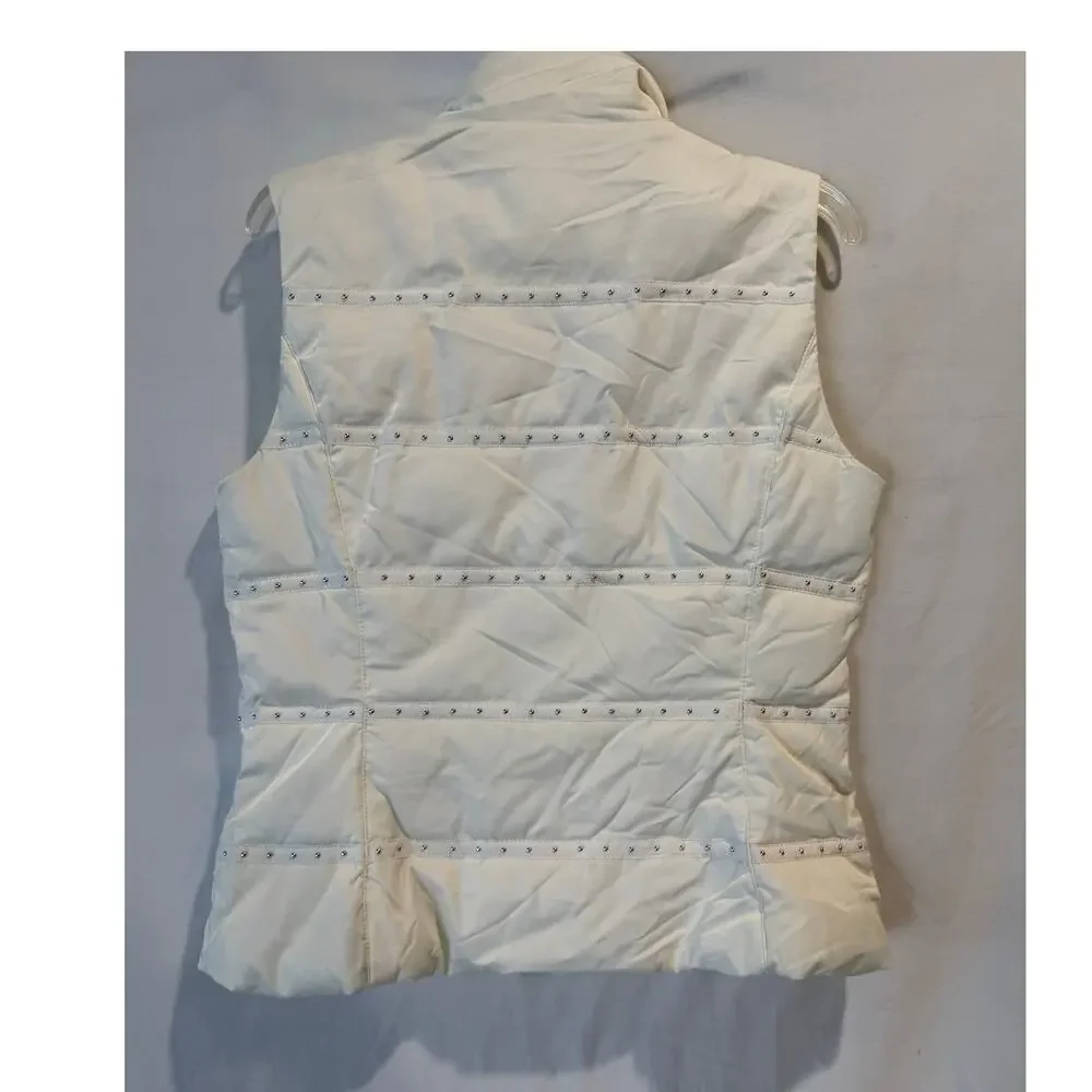 Women's WHBM studded ruffle puffer vest sleeveless quilted vest medium white